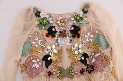 Dolce &amp; Gabbana – Maxikleid aus rosa Seide mit Blumenmuster und Kristallen
