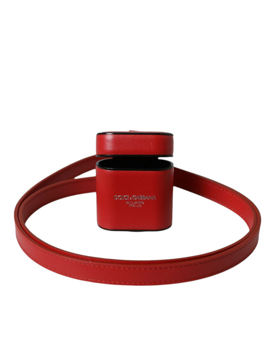 Dolce &amp; Gabbana – Rotes Kalbsleder-Logo-Print-Band für Herren-Airpods-Etui