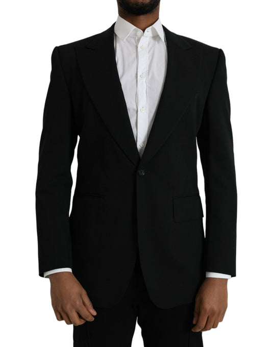 Dolce &amp; Gabbana – Einreihiger Blazer aus schwarzer Wolle mit Spitze