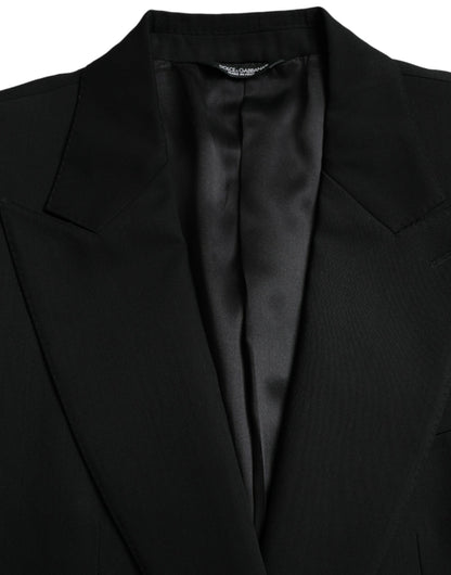 Dolce &amp; Gabbana – Einreihiger Blazer aus schwarzer Wolle mit Spitze