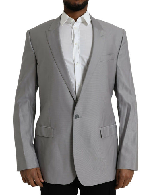 Dolce &amp; Gabbana – Einreihiger Blazer aus grauer Wolle mit Spitze