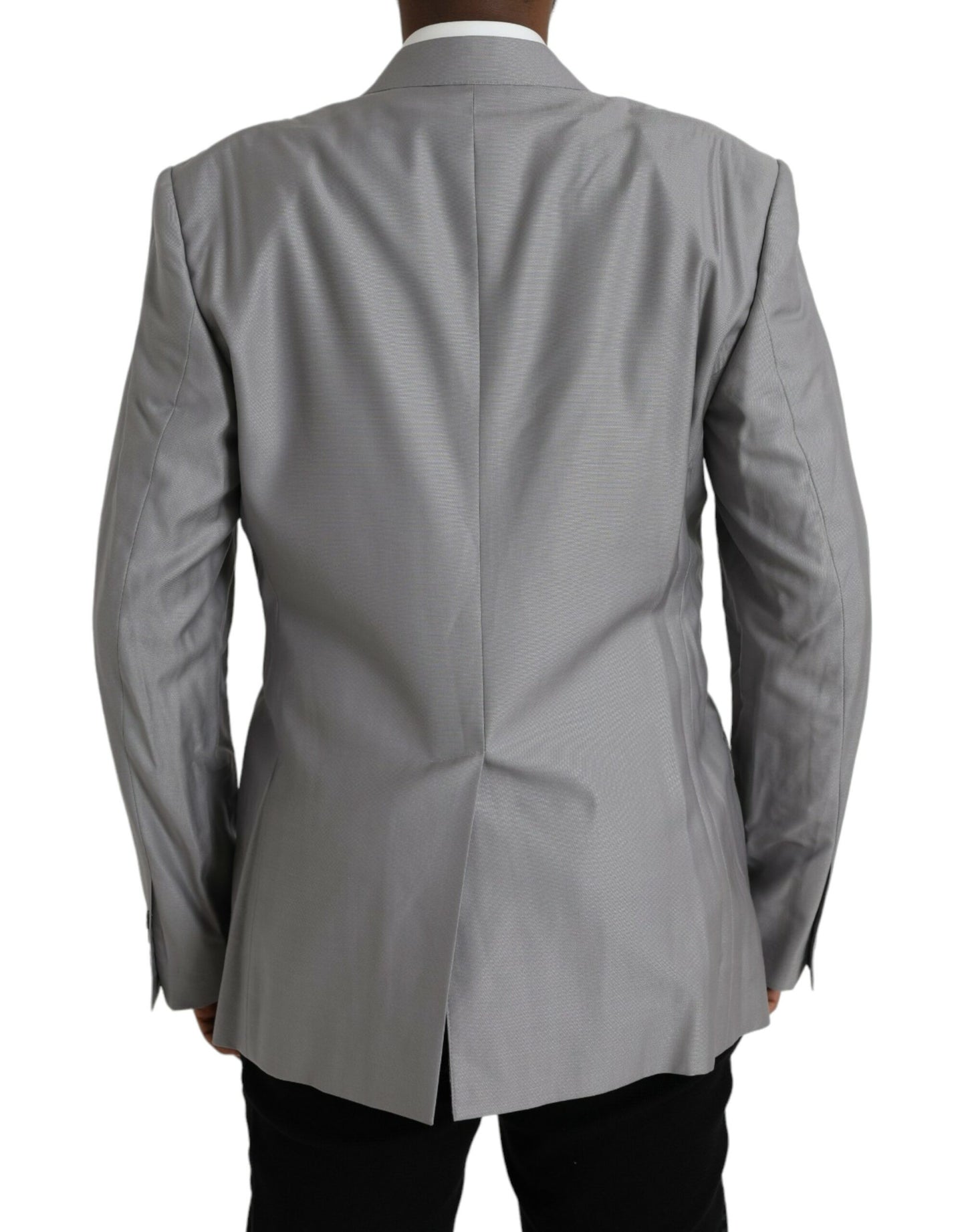 Dolce &amp; Gabbana – Einreihiger Blazer aus grauer Wolle mit Spitze