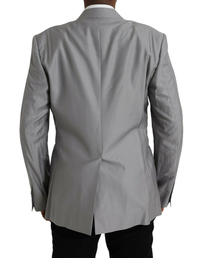 Dolce &amp; Gabbana – Einreihiger Blazer aus grauer Wolle mit Spitze