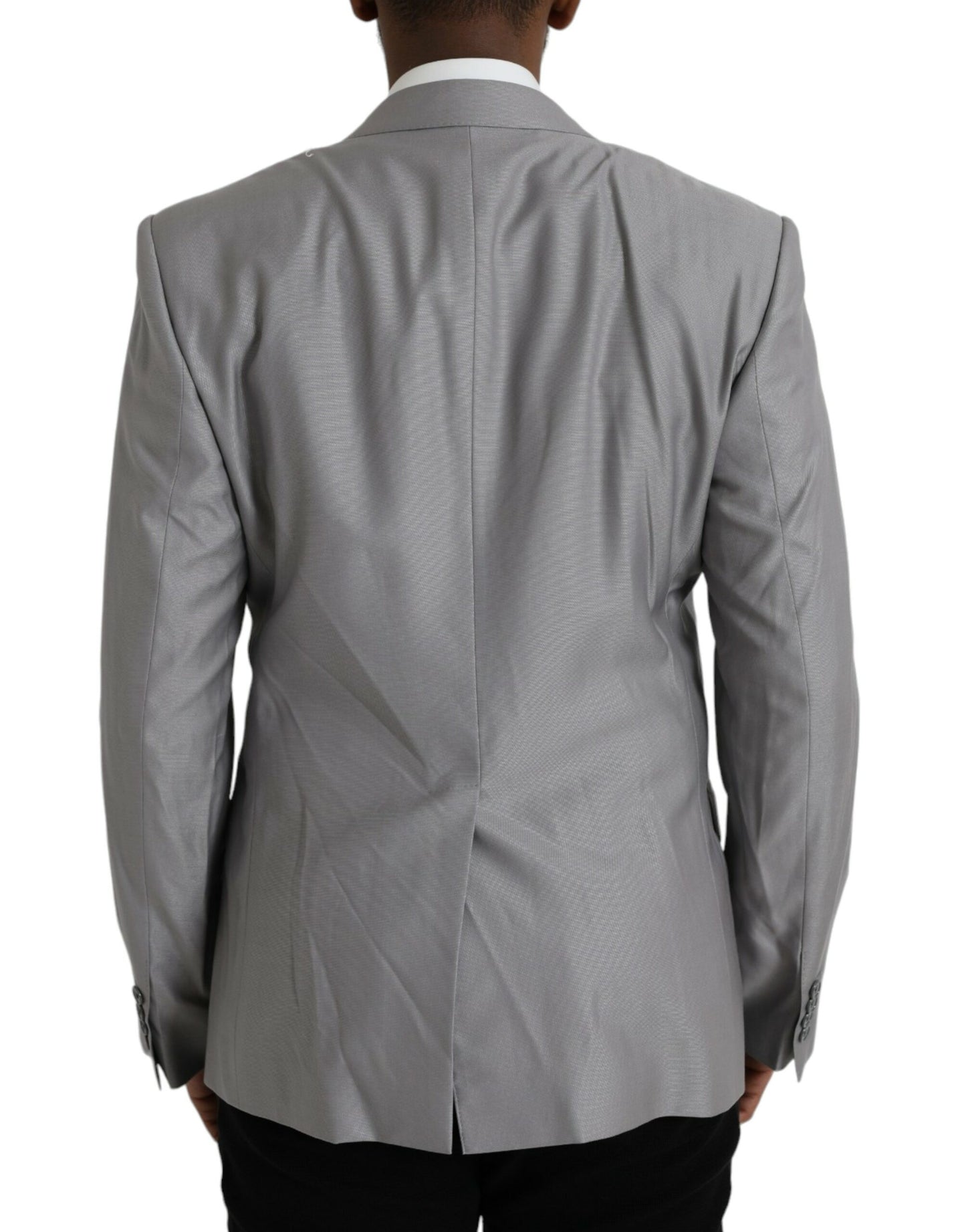 Dolce &amp; Gabbana – Einreihiger Blazer aus grauer Wolle mit Spitze