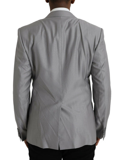 Dolce &amp; Gabbana – Einreihiger Blazer aus grauer Wolle mit Spitze