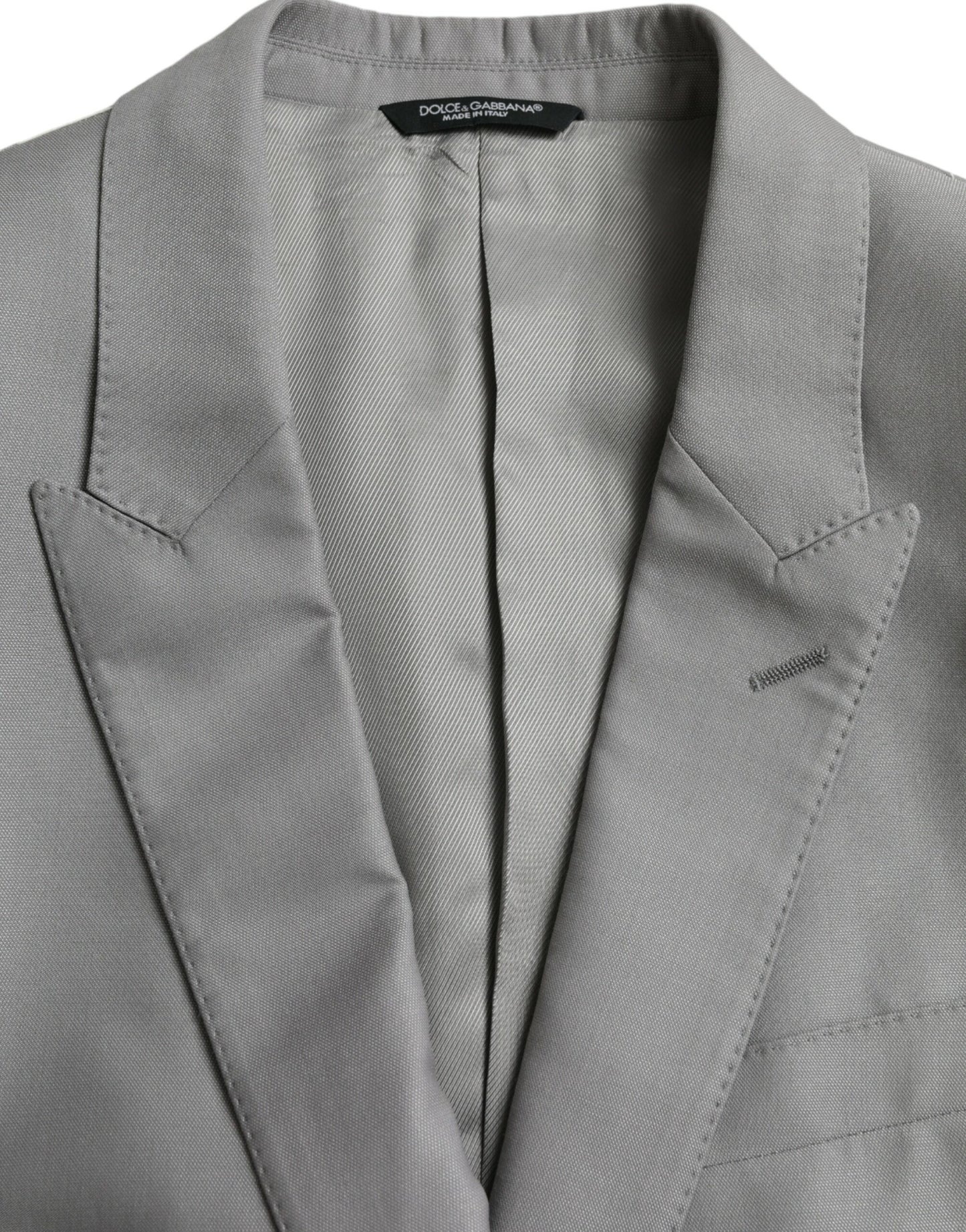 Dolce &amp; Gabbana – Einreihiger Blazer aus grauer Wolle mit Spitze