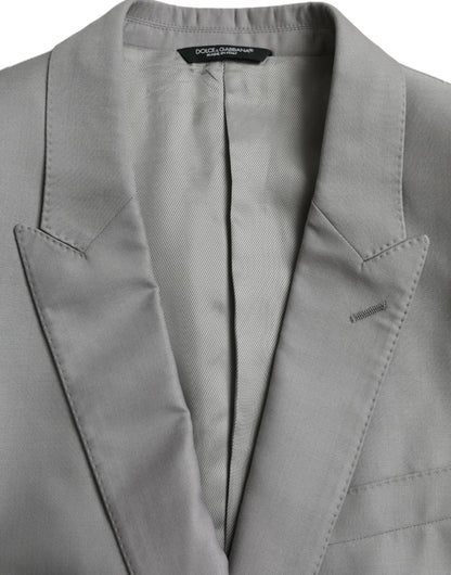 Dolce &amp; Gabbana – Einreihiger Blazer aus grauer Wolle mit Spitze