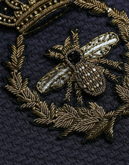 Dolce &amp; Gabbana – Dunkelblauer, zweireihiger Blazer mit Kronenbiene