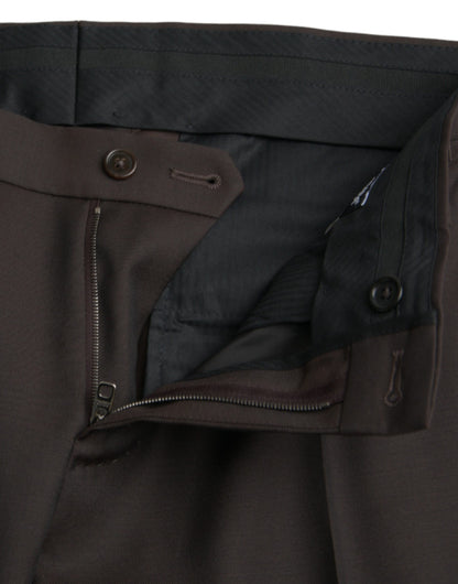 Dolce &amp; Gabbana Dark Brown Wool Slim Fit Formal Pants