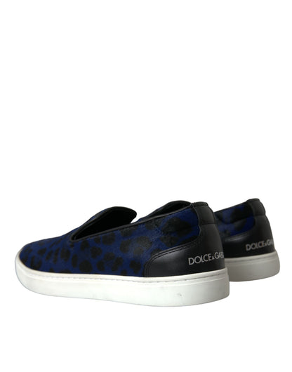 Dolce &amp; Gabbana – Sneakers aus blauem Kalbsleder mit Leopardenmuster