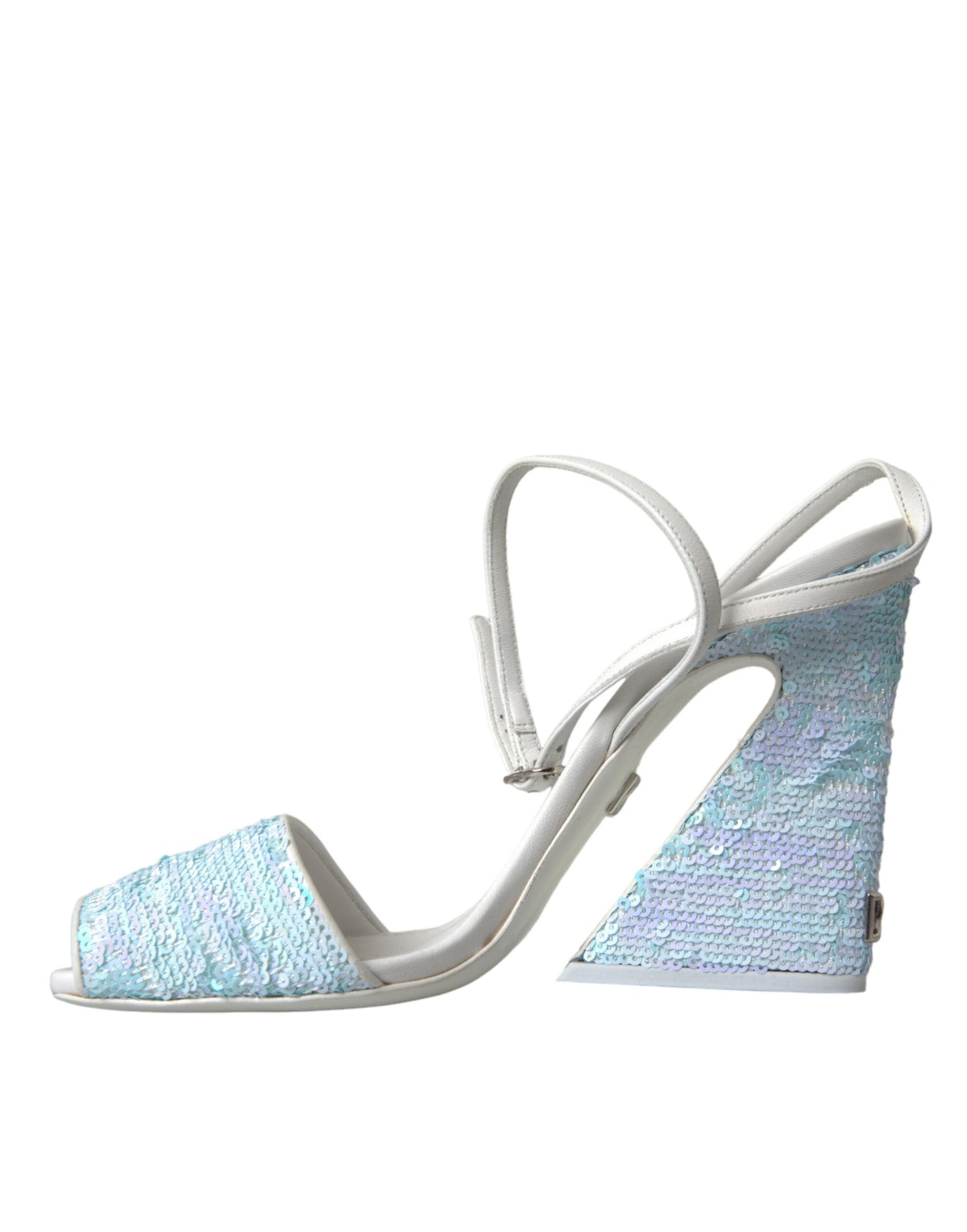 Dolce &amp; Gabbana Hellblaue Sandalen mit Knöchelriemen und Pailletten