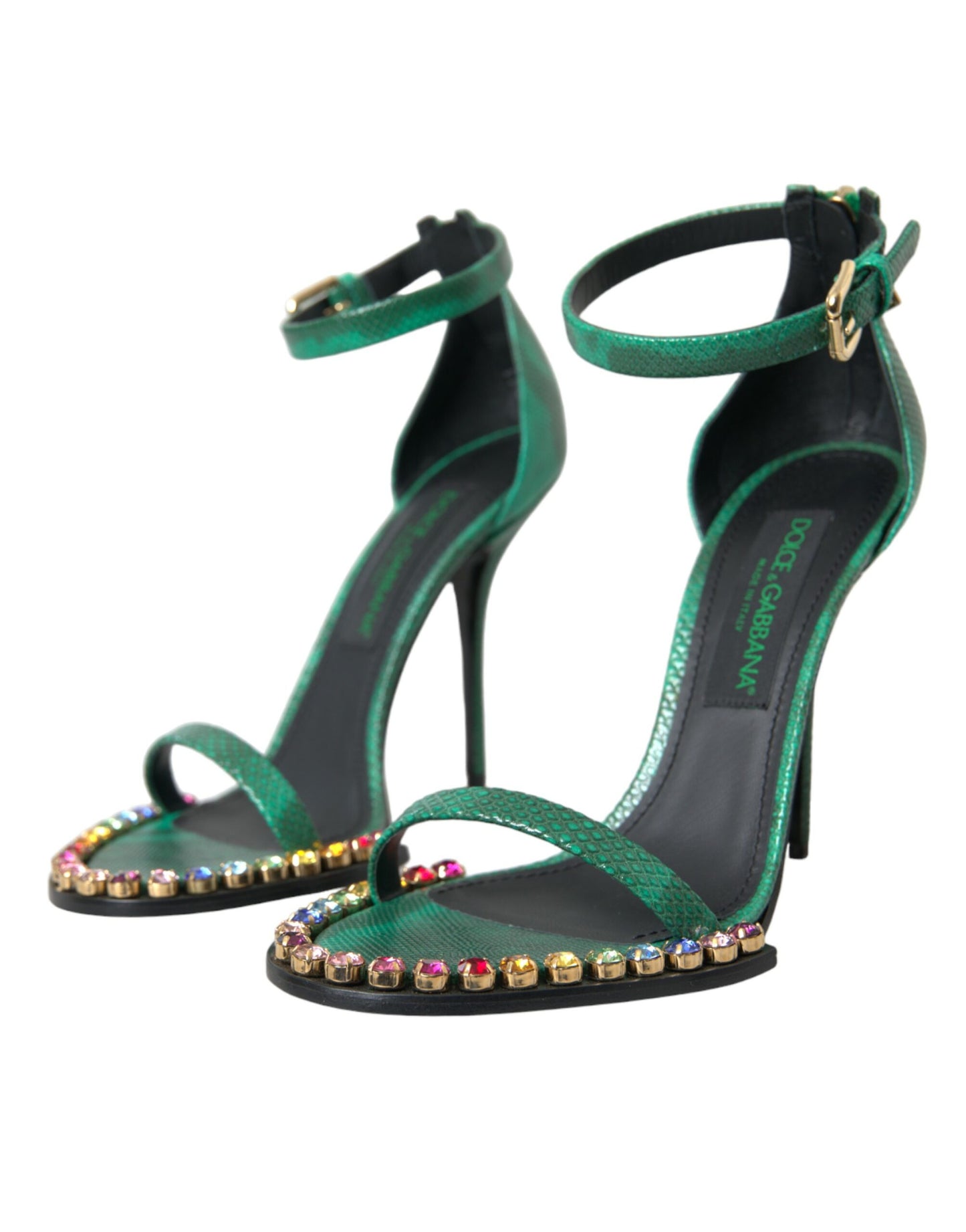 Dolce &amp; Gabbana Grüne Sandalen aus exotischem Leder mit Kristallen