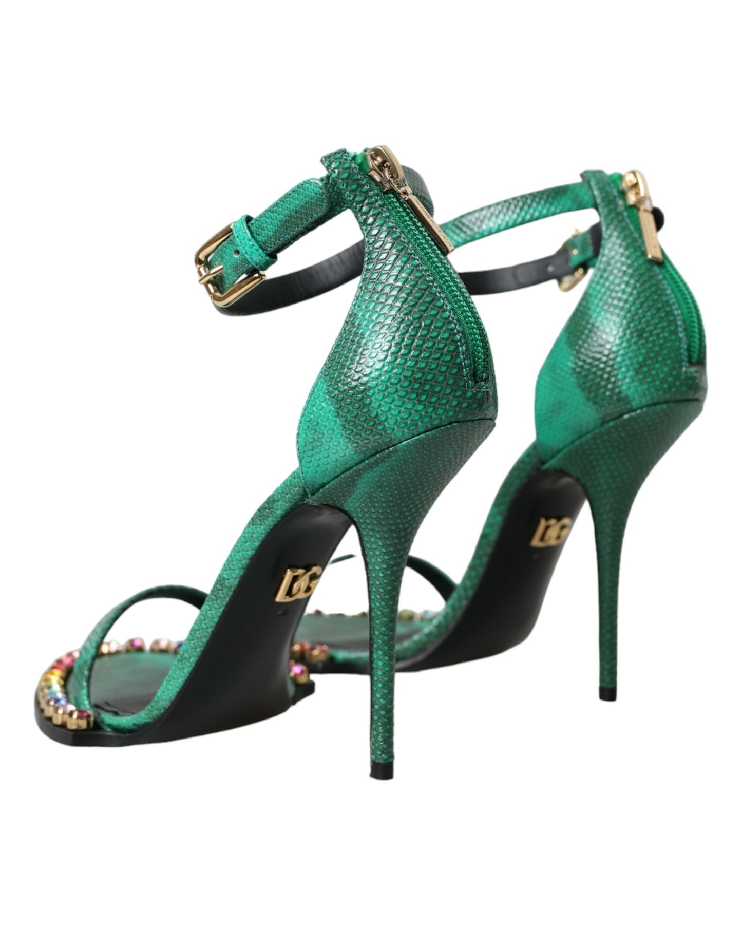 Dolce &amp; Gabbana Grüne Sandalen aus exotischem Leder mit Kristallen