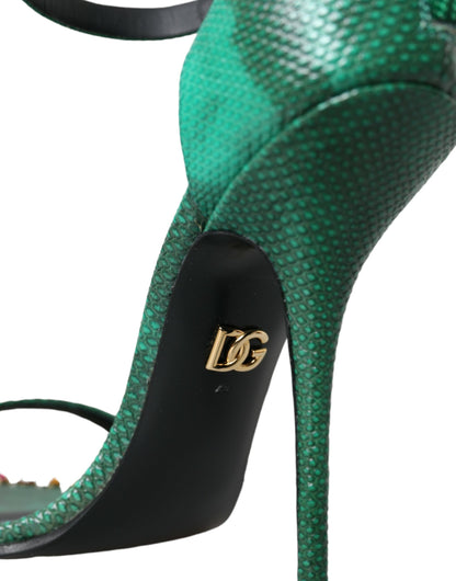 Dolce &amp; Gabbana Grüne Sandalen aus exotischem Leder mit Kristallen