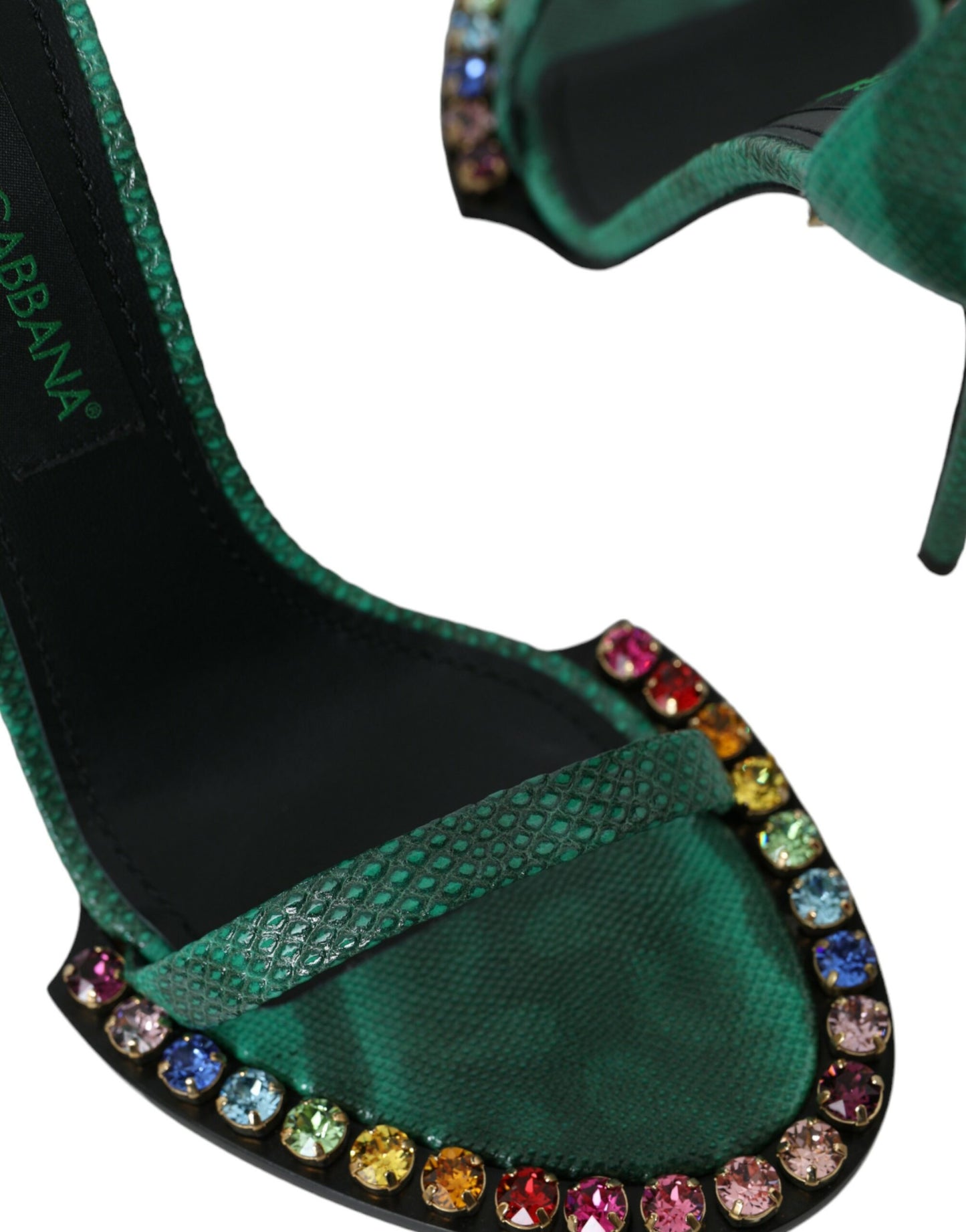 Dolce &amp; Gabbana Grüne Sandalen aus exotischem Leder mit Kristallen