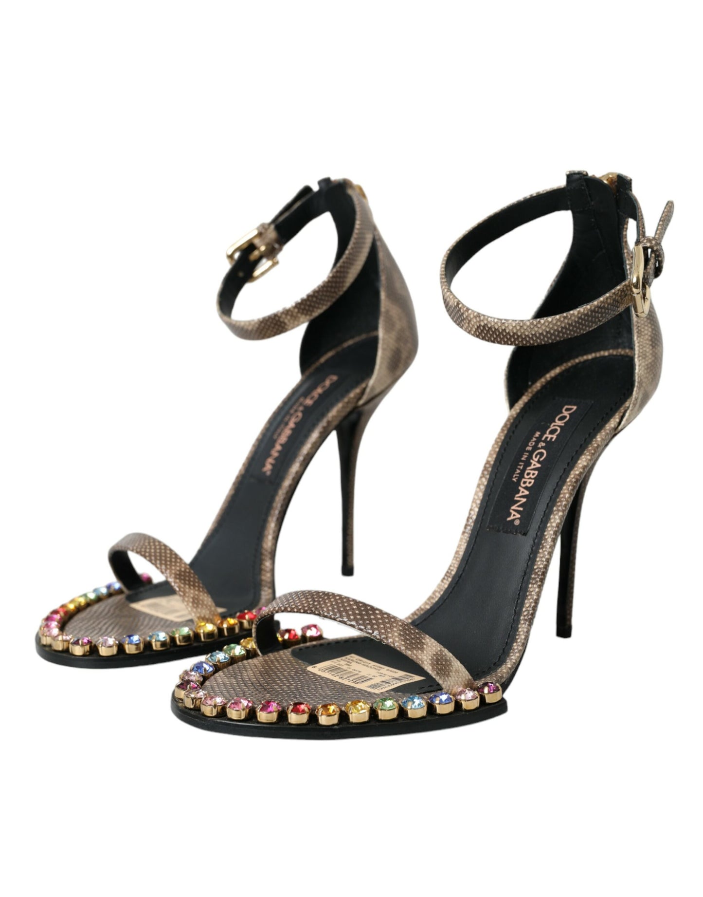 Dolce &amp; Gabbana Braune Sandalen aus exotischem Leder mit Kristallen