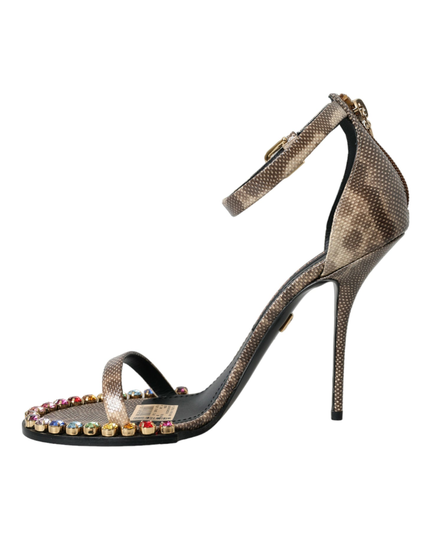 Dolce &amp; Gabbana Braune Sandalen aus exotischem Leder mit Kristallen