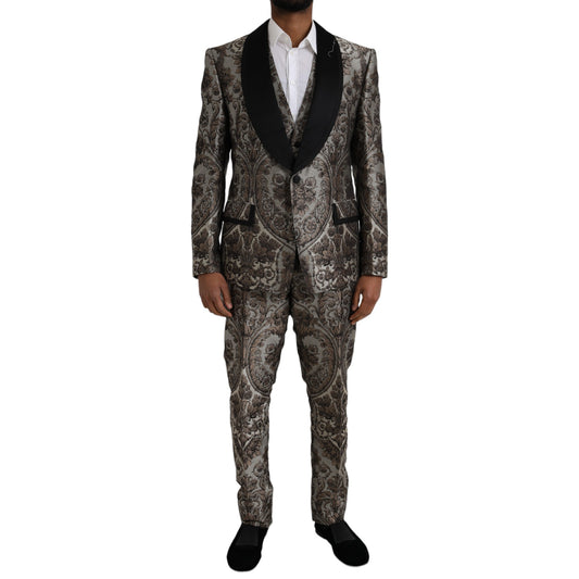 Dolce &amp; Gabbana – Formeller dreiteiliger Anzug aus braunem Jacquard mit Blumenmuster