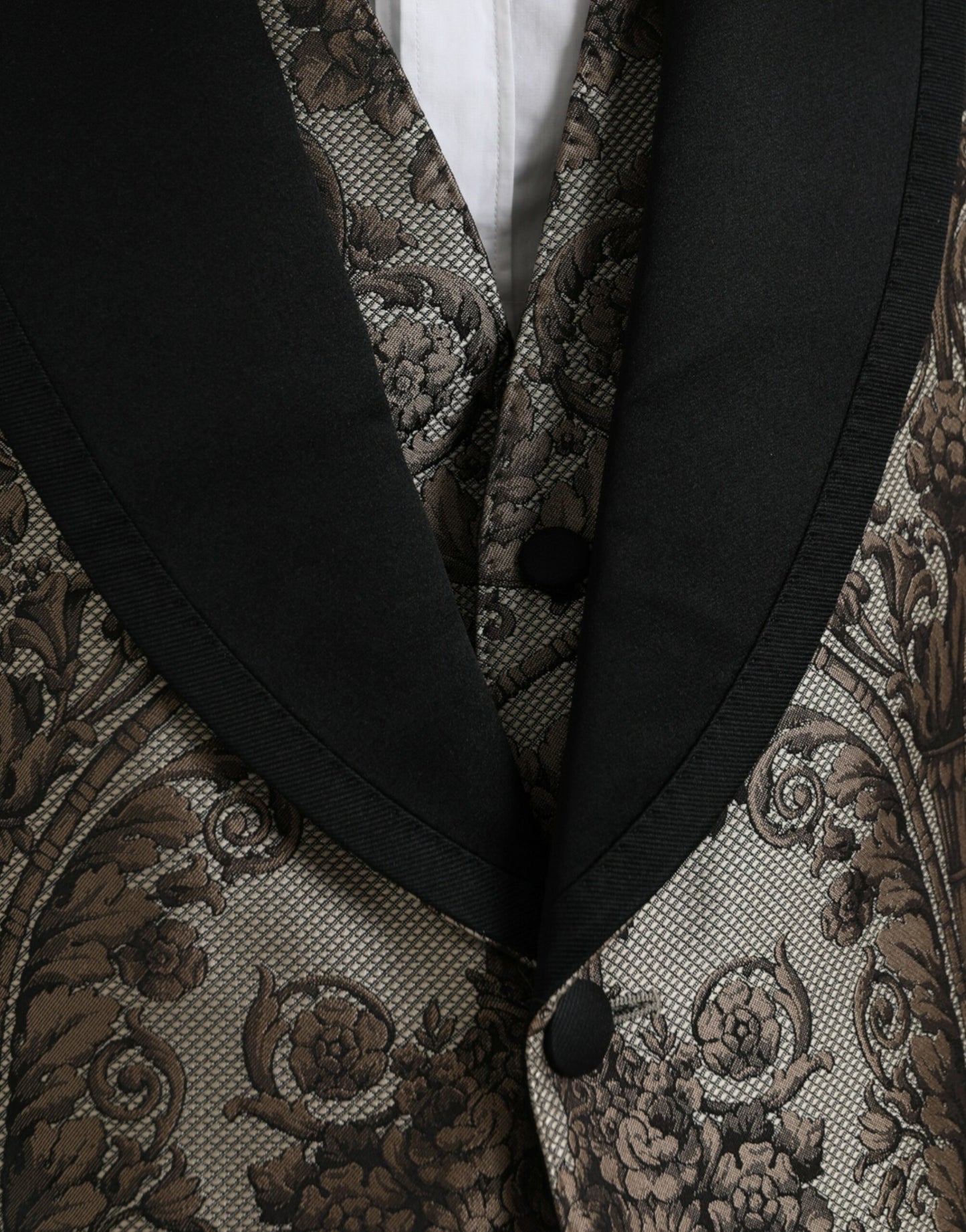 Dolce &amp; Gabbana – Formeller dreiteiliger Anzug aus braunem Jacquard mit Blumenmuster