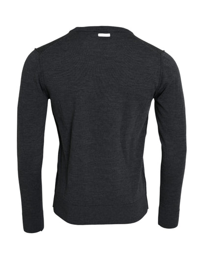 Dolce &amp; Gabbana Pullover aus dunkelgrauer Wolle mit Rundhalsausschnitt