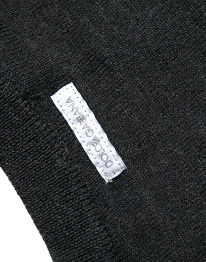 Dolce &amp; Gabbana Pullover aus dunkelgrauer Wolle mit Rundhalsausschnitt