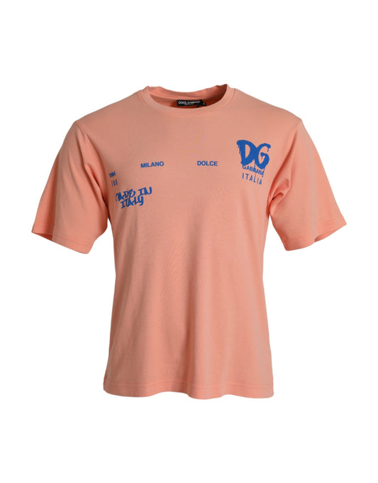 Dolce &amp; Gabbana – Korallenfarbenes Baumwoll-T-Shirt mit Logo-Print und kurzen Ärmeln