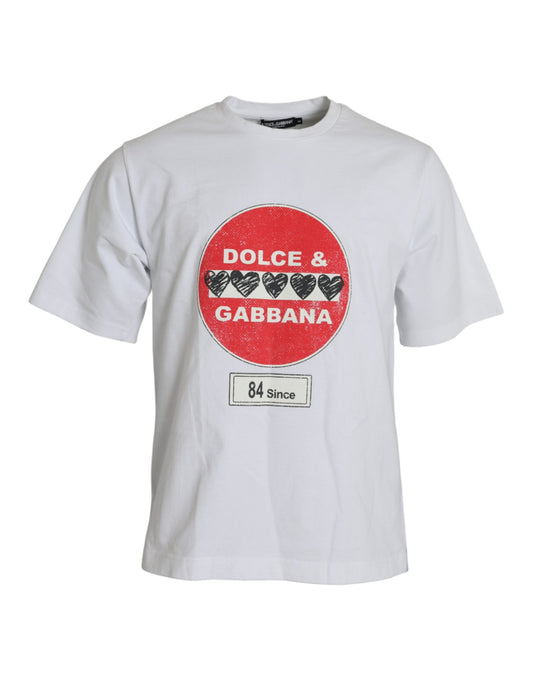 Dolce &amp; Gabbana – Weißes, kurzärmliges T-Shirt aus Baumwolle mit Amor-Herz und Rundhalsausschnitt
