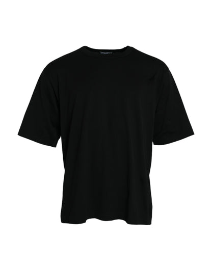 Dolce &amp; Gabbana – Schwarzes T-Shirt mit Rundhalsausschnitt und kurzen Ärmeln und geprägtem Logo