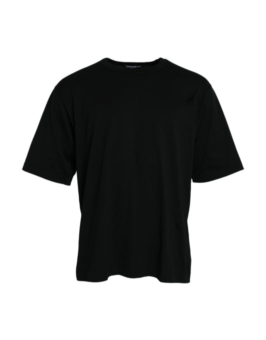 Dolce &amp; Gabbana – Schwarzes T-Shirt mit Rundhalsausschnitt und kurzen Ärmeln und geprägtem Logo