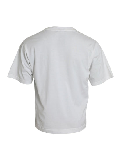 Dolce &amp; Gabbana – Weißes, verziertes Baumwoll-T-Shirt mit Rundhalsausschnitt