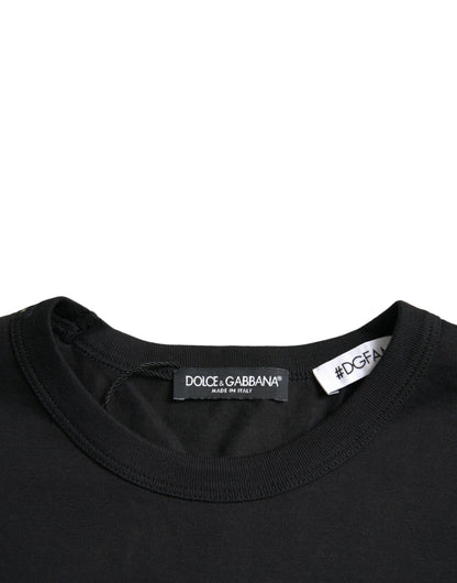Dolce &amp; Gabbana – Schwarzes T-Shirt aus Baumwolle mit Rundhalsausschnitt #DGFamily