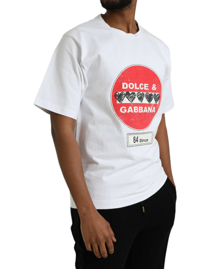 Dolce &amp; Gabbana White Amor Heart Cotton Crewneck Short Sleeve T-shirt