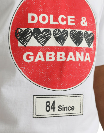 Dolce &amp; Gabbana White Amor Heart Cotton Crewneck Short Sleeve T-shirt