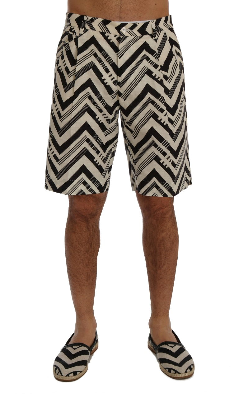 Dolce &amp; Gabbana – Shorts aus Baumwollleinen mit weißen und schwarzen Streifen