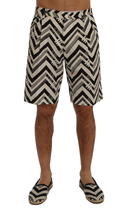 Dolce &amp; Gabbana – Shorts aus Baumwollleinen mit weißen und schwarzen Streifen