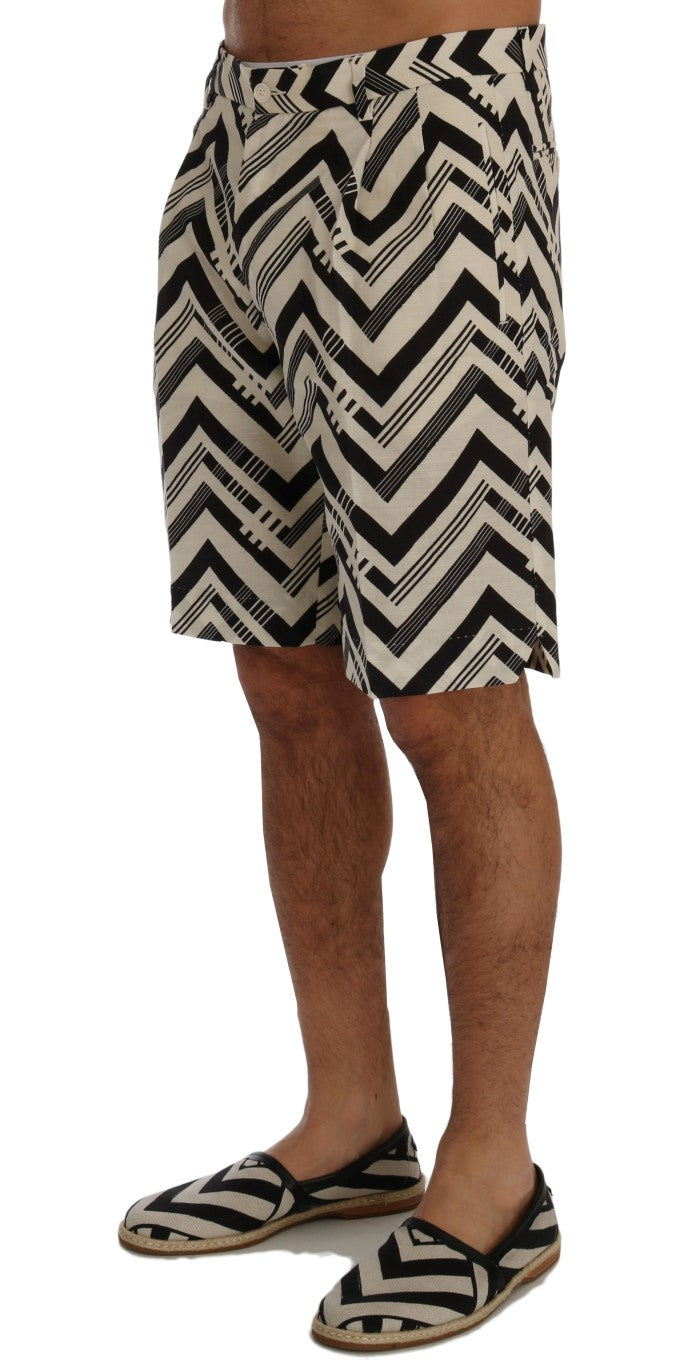 Dolce &amp; Gabbana – Shorts aus Baumwollleinen mit weißen und schwarzen Streifen