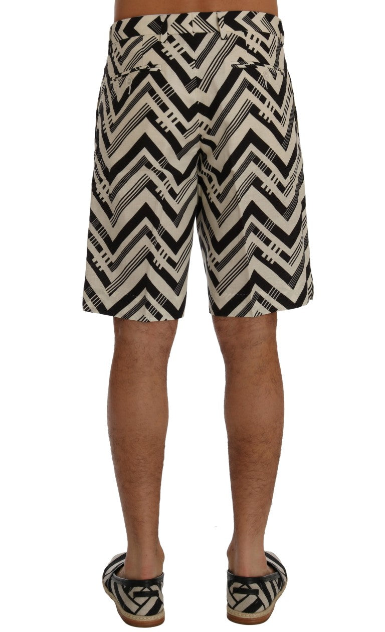 Dolce &amp; Gabbana – Shorts aus Baumwollleinen mit weißen und schwarzen Streifen