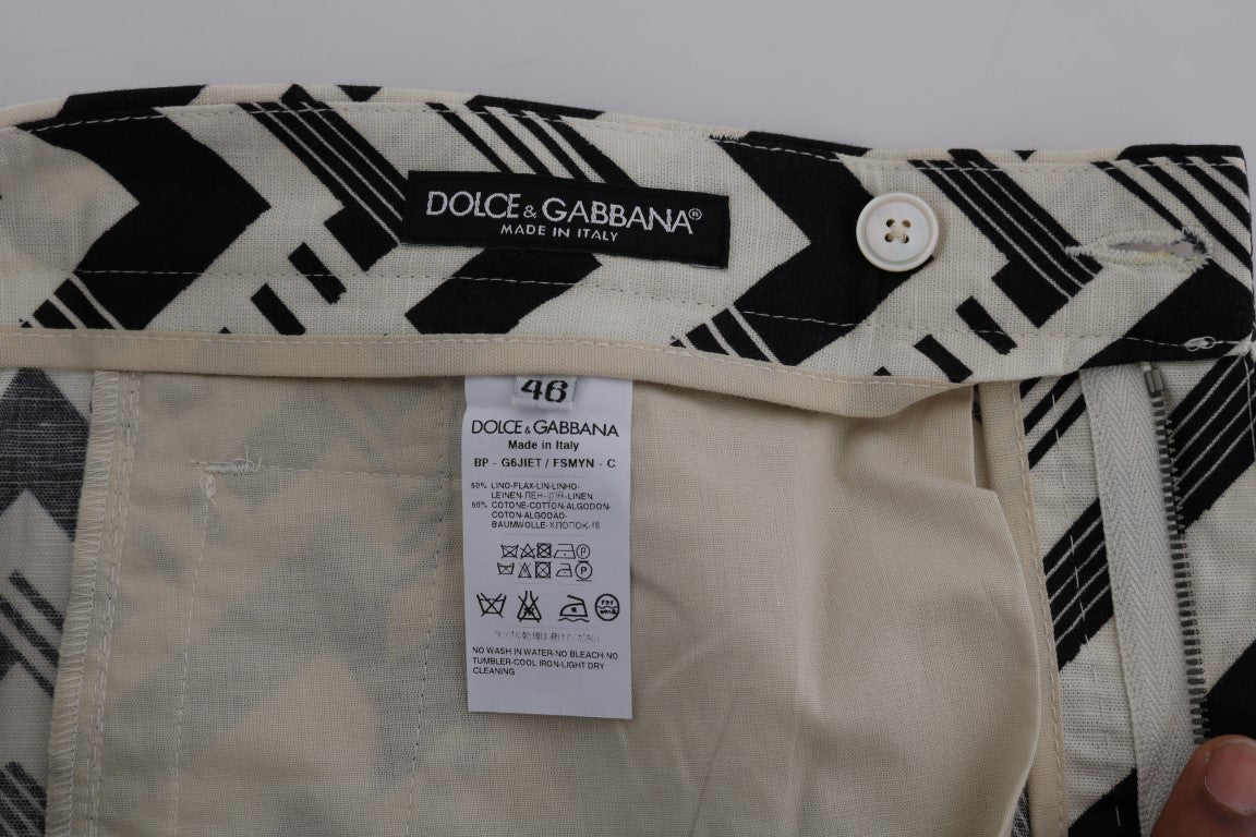 Dolce &amp; Gabbana – Shorts aus Baumwollleinen mit weißen und schwarzen Streifen
