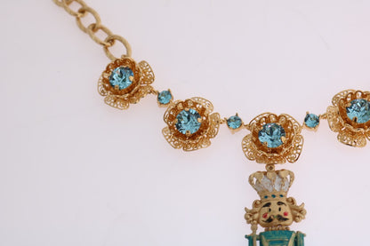 Dolce &amp; Gabbana Halskette aus goldenem Messing mit handbemalten Kristallen und Blumenmotiv