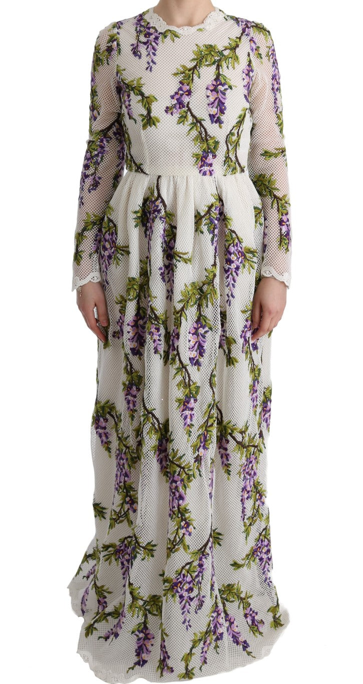 Dolce &amp; Gabbana – Weißes Maxikleid mit Blumenstickerei