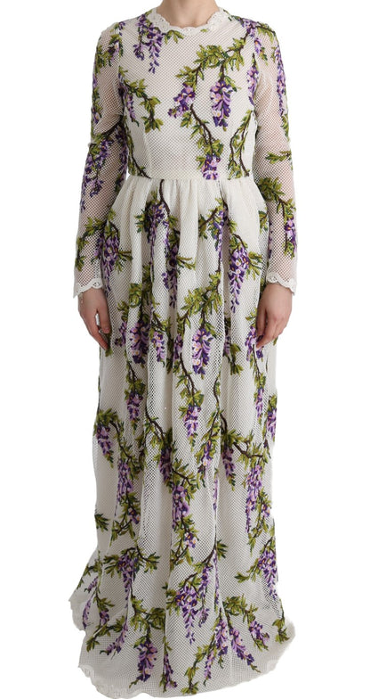 Dolce &amp; Gabbana – Weißes Maxikleid mit Blumenstickerei