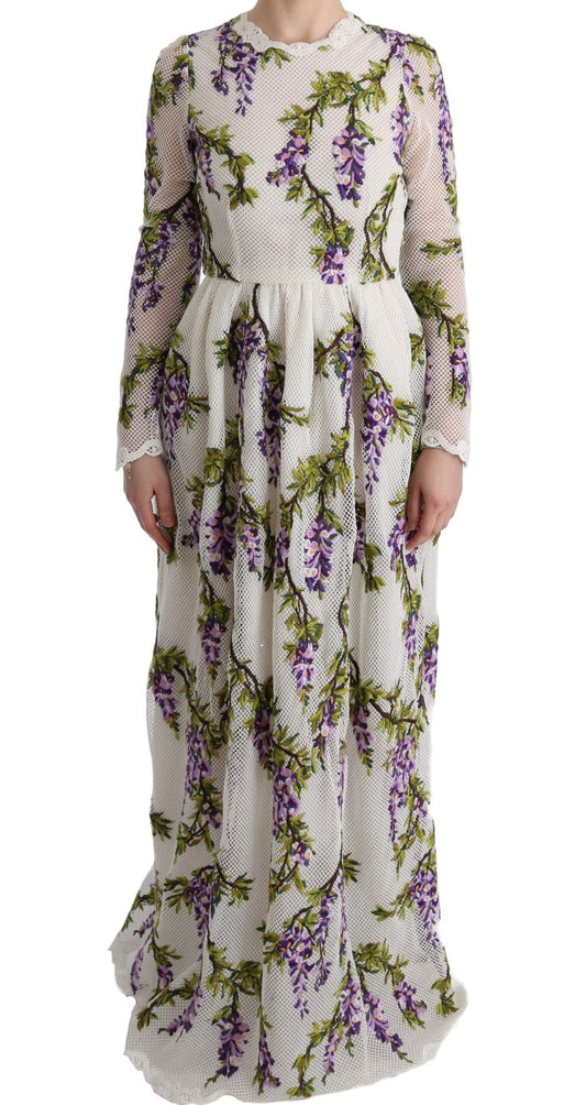 Dolce &amp; Gabbana – Weißes Maxikleid mit Blumenstickerei