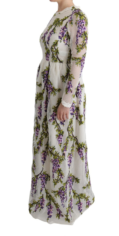 Dolce &amp; Gabbana – Weißes Maxikleid mit Blumenstickerei