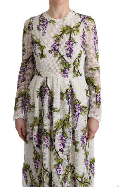 Dolce &amp; Gabbana – Weißes Maxikleid mit Blumenstickerei