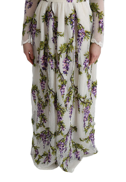 Dolce &amp; Gabbana – Weißes Maxikleid mit Blumenstickerei