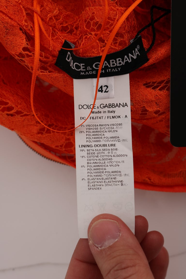 Dolce &amp; Gabbana – Langes Etuikleid „Ricamo“ mit Blumenmuster in Orange