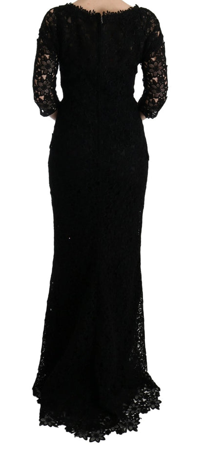 Dolce &amp; Gabbana – Langes Etuikleid „Ricamo“ mit Blumenmuster in Schwarz