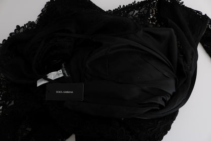 Dolce &amp; Gabbana – Langes Etuikleid „Ricamo“ mit Blumenmuster in Schwarz