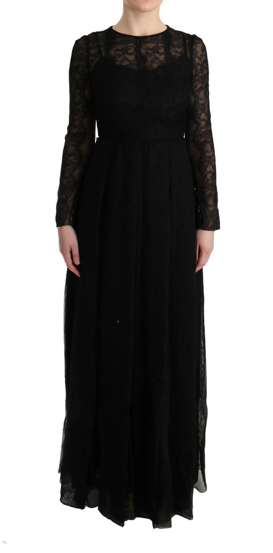 Dolce &amp; Gabbana Schwarzes Etuikleid aus Seide mit Blumenspitze