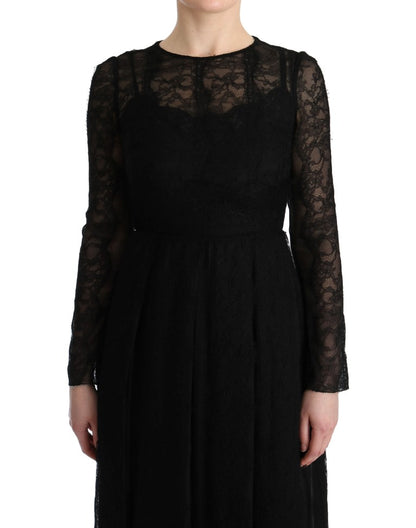 Dolce &amp; Gabbana Schwarzes Etuikleid aus Seide mit Blumenspitze